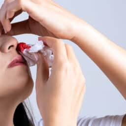 Nosebleed , a young woman with a bloody nose.